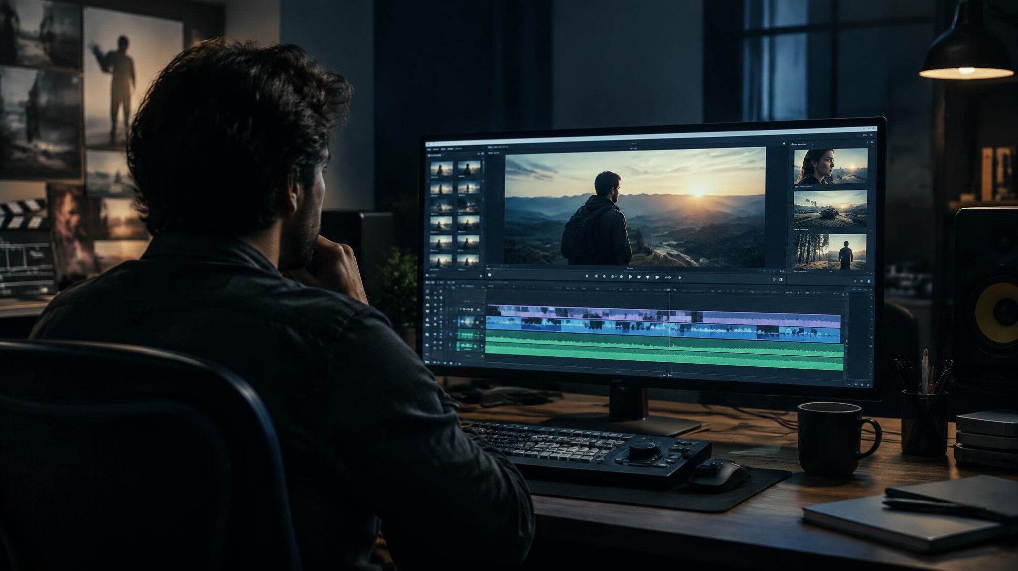 filmmaker reviewing footage