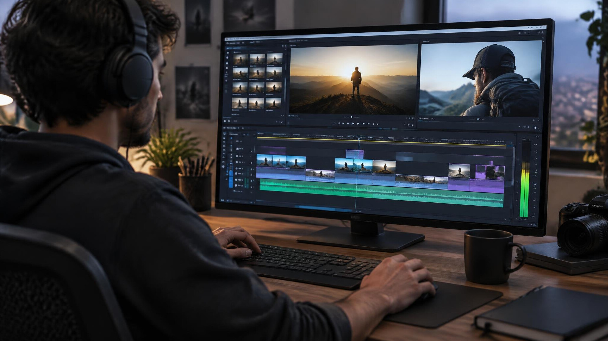 video editor working on timeline