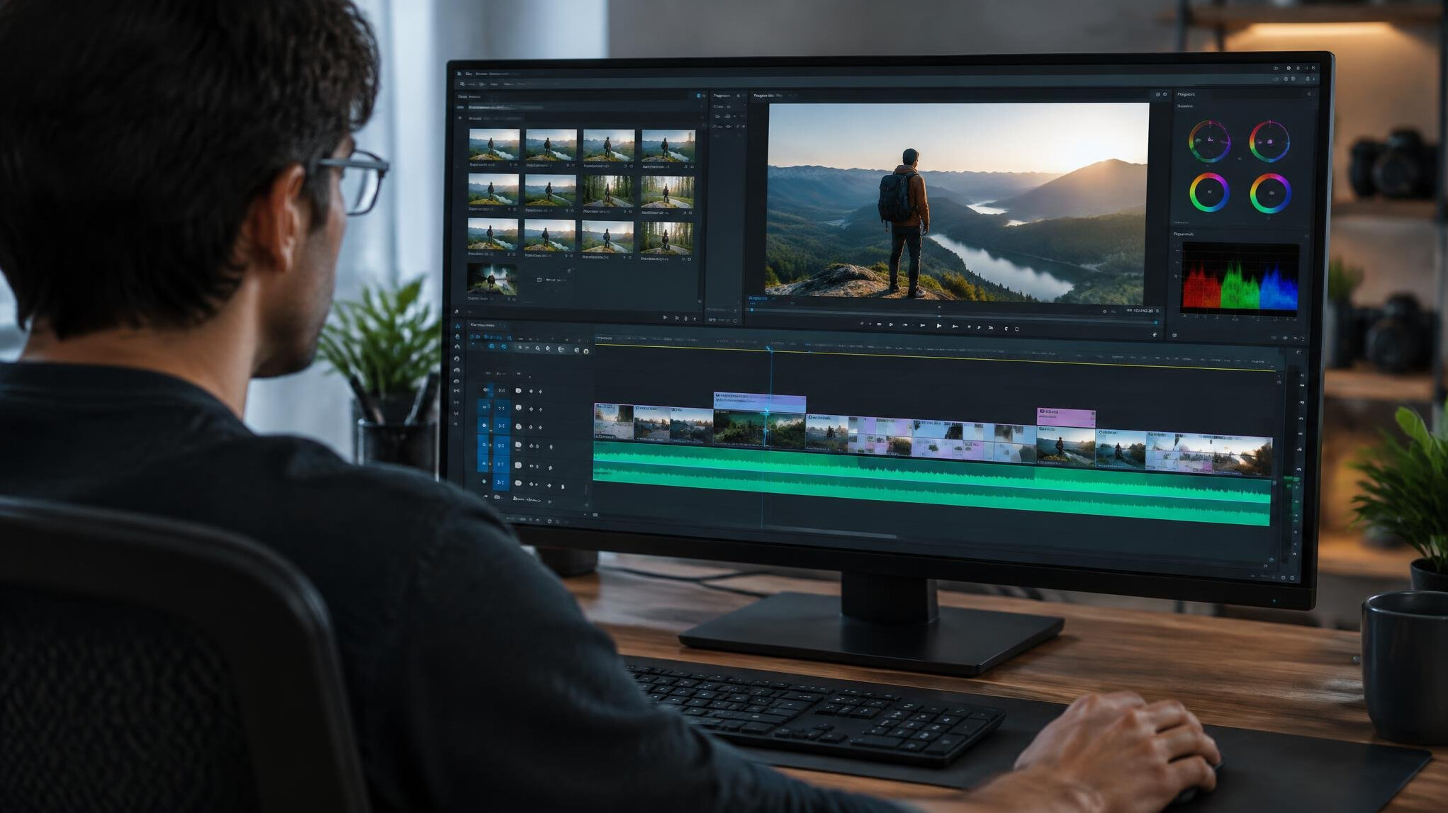 professional video editing software on screen